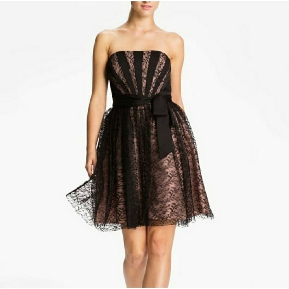 NWT Max & Cleo Size 2 Satin & Lace Taffeta Party Formal Strapless Dress